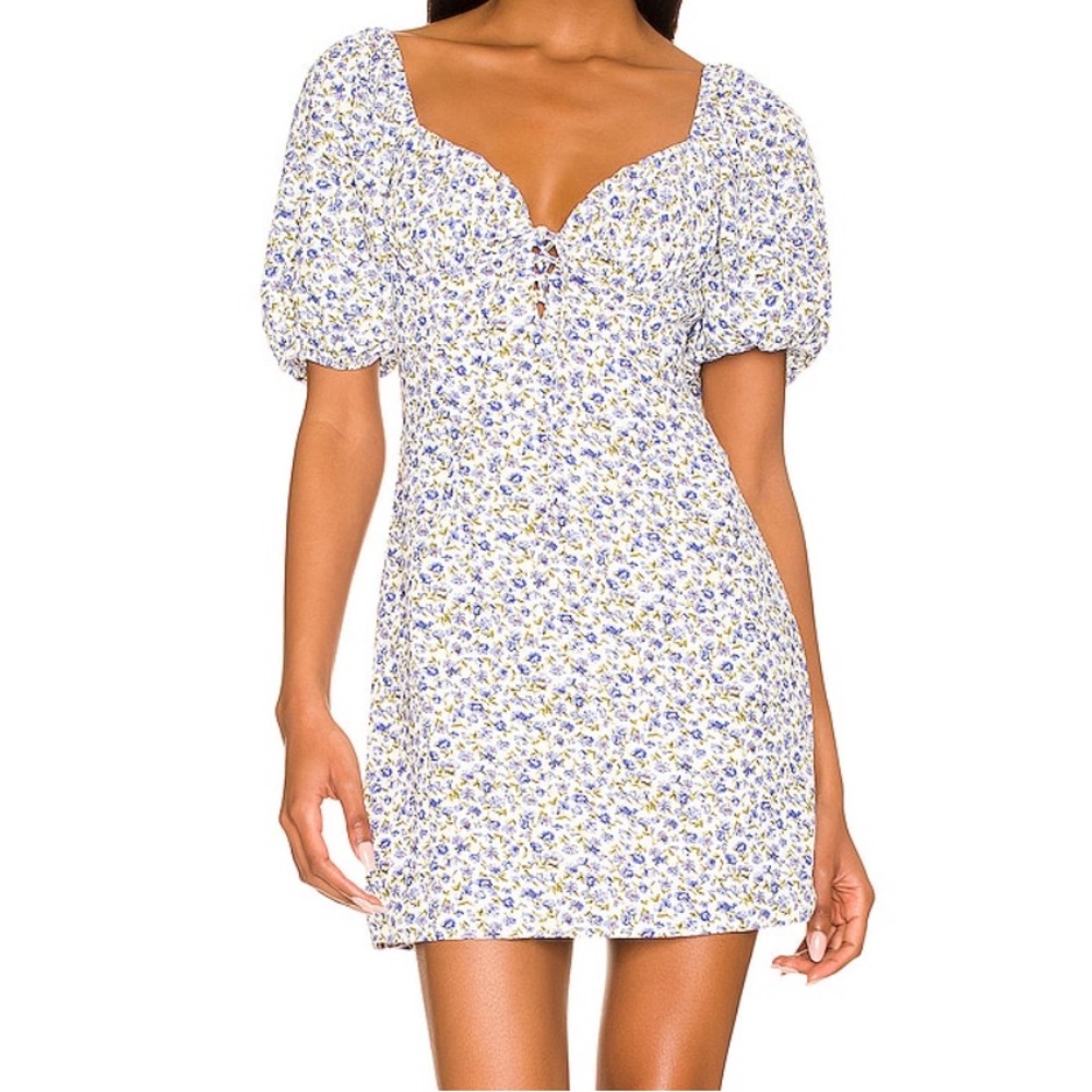 Revolve More to Come Sherrie Puff Sleeve Dress in Blue Floral